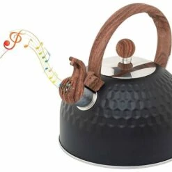 Induction Whistling Kettle 2.5L Black Kettle With Heat Resistant Wooden Handle Vintage Stainless Steel For Induction Cookers Gas Stoves Wood Stoves -Home Chef Shop 85991434 3