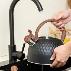Induction Whistling Kettle 2.5L Black Kettle With Heat Resistant Wooden Handle Vintage Stainless Steel For Induction Cookers Gas Stoves Wood Stoves -Home Chef Shop 85991434 4
