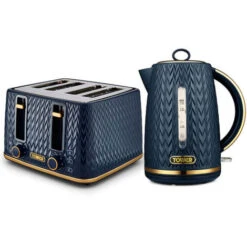 Tower Empire Kettle And 4 Slot Toaster Set Midnight Blue