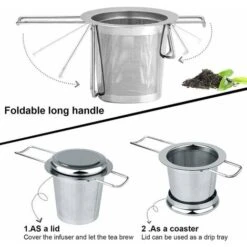 Tea Filter, Stainless Steel Tea Strainer, Tea Strainer, Tea Infuser Tea Strainer With Lid, Fine Hole Tea Filter, Foldable Handle Design Suitable For Cups/Teapot -Home Chef Shop 87636813 3