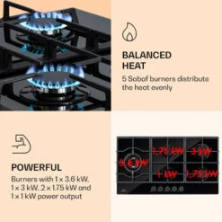 Klarstein Ignito Chef Edition 5 Zones Gas Hob 5 Burners Sabaf Burners Glass Ceramic -Home Chef Shop 88778463 3