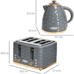 HOMCOM Kettle And Toaster Sets 1.7L Kettle & 4 Slice Toaster W/ Browning Control Grey -Home Chef Shop 89624221 5