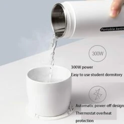 Travel Electric Water Cup, Portable Kettle, Electric Heating Water Cup, Small Mini Home Dormitory, Portable Travel Heating Cup (White) -Home Chef Shop 89793587 5