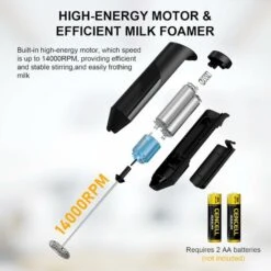 Electric Milk Frother Handheld With Stainless Steel Stand Battery Powered Foam Maker -Home Chef Shop 90643877 5
