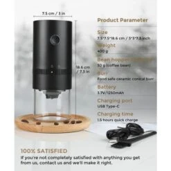 Portable Electric Coffee Grinder, Rechargeable Compact Grinder, Adjustable Ceramic Cone Grinder, Fine Grind, Perfect For On The Go 9 Portable Electric Coffee Grinder, Rechargeable Compact Grinder, Adjustable Ceramic Cone Grinder, Fine Grind, Perfect For On The Go -Home Chef Shop 91179784 5