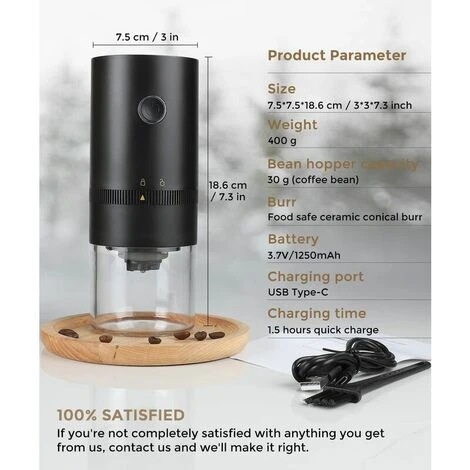 Portable Electric Coffee Grinder, Rechargeable Compact Grinder, Adjustable Ceramic Cone Grinder, Fine Grind, Perfect For On The Go 5 Portable Electric Coffee Grinder, Rechargeable Compact Grinder, Adjustable Ceramic Cone Grinder, Fine Grind, Perfect For On The Go - Image 5