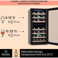 Klarstein Vinamour 33 Duo Wine Fridge 2 Zones 89 L / 33 Bottles 5-18°C Touch -Home Chef Shop 92881315 3