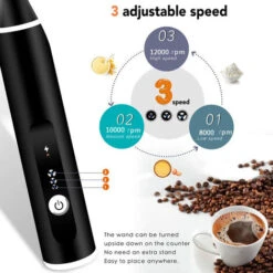 Portable Milk Frother With 1 Heads, Coffee Whisk Froth Mixer With 3 USB Rechargeable Speeds, Mini Electric Handheld Latte Mixer -Home Chef Shop 93503966 3