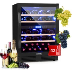 Klarstein Vinovilla 43 Built-In Duo Onyx Edition Wine Fridge 129 Litres 43 Bottles 2 Zones