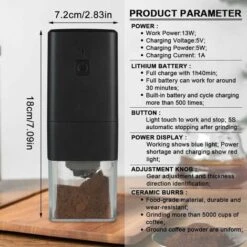 Portable Electric Coffee Grinder, Coffee Grinder 1300mAh USB Rechargeable Coffee Grinder With Brush For Coffee Beans, Spices, Nuts -Home Chef Shop 93891685 5