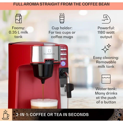 Klarstein Baristomat 2-in-1 Fully Automatic Coffee & Tea Maker Milk Foam 6 Programmes 2 Klarstein Baristomat 2-in-1 Fully Automatic Coffee & Tea Maker Milk Foam 6 Programmes - Image 2