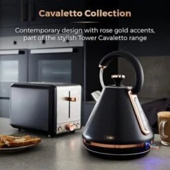 Tower Cavaletto Pyramid Kettle And 2 Slice Toaster Set Black -Home Chef Shop 94070657 4