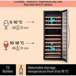Klarstein Vinamour 73 Duo Wine Fridge 2 Zones 192 L / 73 Bottles 5-18°C Touch -Home Chef Shop 94381220 3