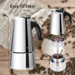 Italian Coffee Maker, Moka Coffee Maker In Stainless Steel Pressure Coffee Maker 300ml Large Capacity Compatible With Induction Hob With Ergonomic Handle -Home Chef Shop 94387426 4