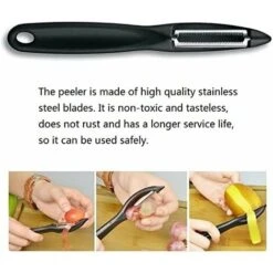 Fruit Peeler Universal Eplucheur With Ergonomic Stainless Steel Blades For Potato And Carrot Vegetable Peeler (black Serrated Edge Planed Color Box) -Home Chef Shop 94962538 3