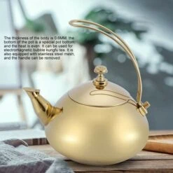 Stainless Steel Tea Kettle, 1.5 Litre Coffee Maker Pot, Whistling Teapot With Removable Handle And Mesh Strainer, For ALL Stovetops, For Milk Tea, Coffee, Etc (Golden) -Home Chef Shop 95534310 3