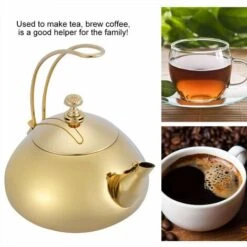 Stainless Steel Tea Kettle, 1.5 Litre Coffee Maker Pot, Whistling Teapot With Removable Handle And Mesh Strainer, For ALL Stovetops, For Milk Tea, Coffee, Etc (Golden) -Home Chef Shop 95534310 4