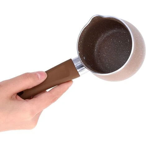 Non Stick Milk Pan, 8cm Stay Cool Handle Aluminum Alloy Cooking Pot With Non Drip Double Pouring Lip For Coffee Butter Chocolate(Coffee) 4 Non Stick Milk Pan, 8cm Stay Cool Handle Aluminum Alloy Cooking Pot With Non Drip Double Pouring Lip For Coffee Butter Chocolate(Coffee) - Image 4