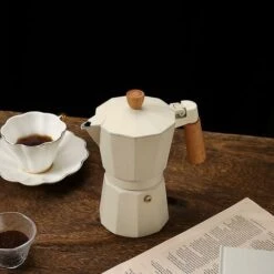300ml Italian Wooden Handle Mocha Coffee Pot Aluminum Pot (black) -Home Chef Shop 95709160 4
