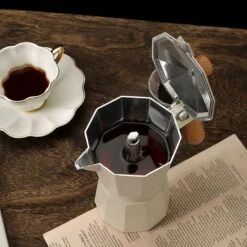 300ml Italian Wooden Handle Mocha Coffee Pot Aluminum Pot (black) -Home Chef Shop 95709160 5