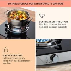 Klarstein Barzona 3 Camping Stove 3 Burners 3.4 KW & 0.75 KW & 4.3 KW Glass Top And Stainless Steel Housing -Home Chef Shop 95821199 4