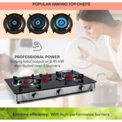 Klarstein Barzona 3 Camping Stove 3 Burners 3.4 KW & 0.75 KW & 4.3 Glass Top & Stainless Steel Housing -Home Chef Shop 95821231 3