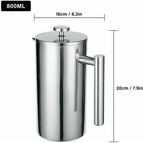 French Press 304 Stainless Steel Thermal Coffee Maker Teapot 800ML 3 Filters Anti-scald Handle Anti-rust Coffee Press 5 French Press 304 Stainless Steel Thermal Coffee Maker Teapot 800ML 3 Filters Anti-scald Handle Anti-rust Coffee Press - Image 5
