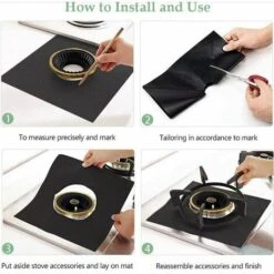 4Pcs Gas Hob Protector Teflon Silver Hob Gas Protector Gas Stove Protector Gas Stove Gas Burner Protector Anti-Corrosion Non-Stick (Black 2727cm) -Home Chef Shop 96487018 3