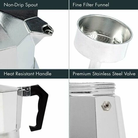 Aluminum Stovetop, Percolator Pot For Espresso, Mocha, Cuban Coffee, Cappuccino, Latte And More, Perfect For Camping, Strong, Long-Lasting, Silver, 1 Cup 3 Aluminum Stovetop, Percolator Pot For Espresso, Mocha, Cuban Coffee, Cappuccino, Latte And More, Perfect For Camping, Strong, Long-Lasting, Silver, 1 Cup - Image 3