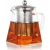 Square Glass Teapot With Infuser, 500ml Borosilicate Teapot With Strainer, Clear Loose Leaf Teapots For Loose Tea