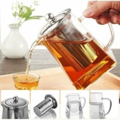 Square Glass Teapot With Infuser, 500ml Borosilicate Teapot With Strainer, Clear Loose Leaf Teapots For Loose Tea -Home Chef Shop 97102280 4