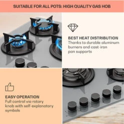 Klarstein Firetale Gas Hob 5-Burner 70 Cm Aluminium Burner Natural Gas/Propane Incl. Hose And Pressure Reducer -Home Chef Shop 97224510 4