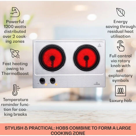 Klarstein Ramsey Double Hob 2400 W 11 Power Levels Glass Ceramic 2 Klarstein Ramsey Double Hob 2400 W 11 Power Levels Glass Ceramic - Image 2