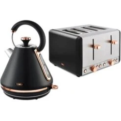 Tower Cavaletto Pyramid Kettle And 4 Slice Toaster Set Black