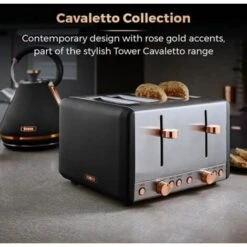 Tower Cavaletto Pyramid Kettle And 4 Slice Toaster Set Black -Home Chef Shop 98481184 4