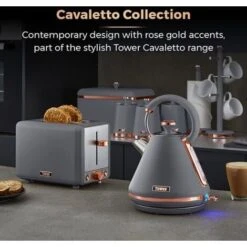 Tower Cavaletto Pyramid Kettle And 2 Slice Toaster Set Grey -Home Chef Shop 98481195 4