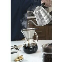 1 Pack Pour-Over Coffee Maker Set With Coffee Measure And Cork Stopper - Stylish Drip Coffee Maker With Glass Carafe And Permanent Stainless Steel Filter (500ml) -Home Chef Shop 99502421 3