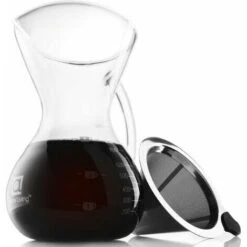 1 Pack Pour-Over Coffee Maker Set With Coffee Measure And Cork Stopper - Stylish Drip Coffee Maker With Glass Carafe And Permanent Stainless Steel Filter (500ml) -Home Chef Shop 99502421 4