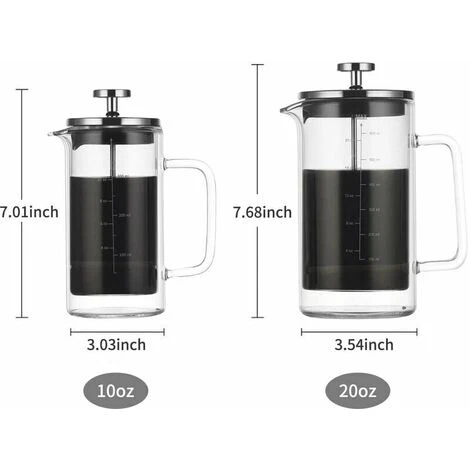 300/600ml Double Wall French Press Coffee Maker Heat Resistant Borosilicate Glass With High Density Stainless Steel Filter, 300ml - 300ml 2 300/600ml Double Wall French Press Coffee Maker Heat Resistant Borosilicate Glass With High Density Stainless Steel Filter, 300ml - 300ml - Image 2