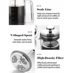 300/600ml Double Wall French Press Coffee Maker Heat Resistant Borosilicate Glass With High Density Stainless Steel Filter, 300ml - 300ml 7 300/600ml Double Wall French Press Coffee Maker Heat Resistant Borosilicate Glass With High Density Stainless Steel Filter, 300ml - 300ml -Home Chef Shop 99574038 3