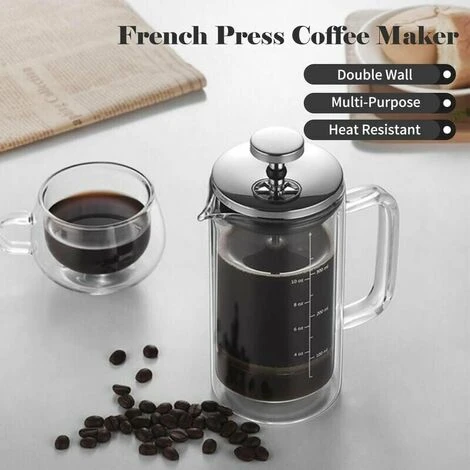300/600ml Double Wall French Press Coffee Maker Heat Resistant Borosilicate Glass With High Density Stainless Steel Filter, 300ml - 300ml 4 300/600ml Double Wall French Press Coffee Maker Heat Resistant Borosilicate Glass With High Density Stainless Steel Filter, 300ml - 300ml - Image 4